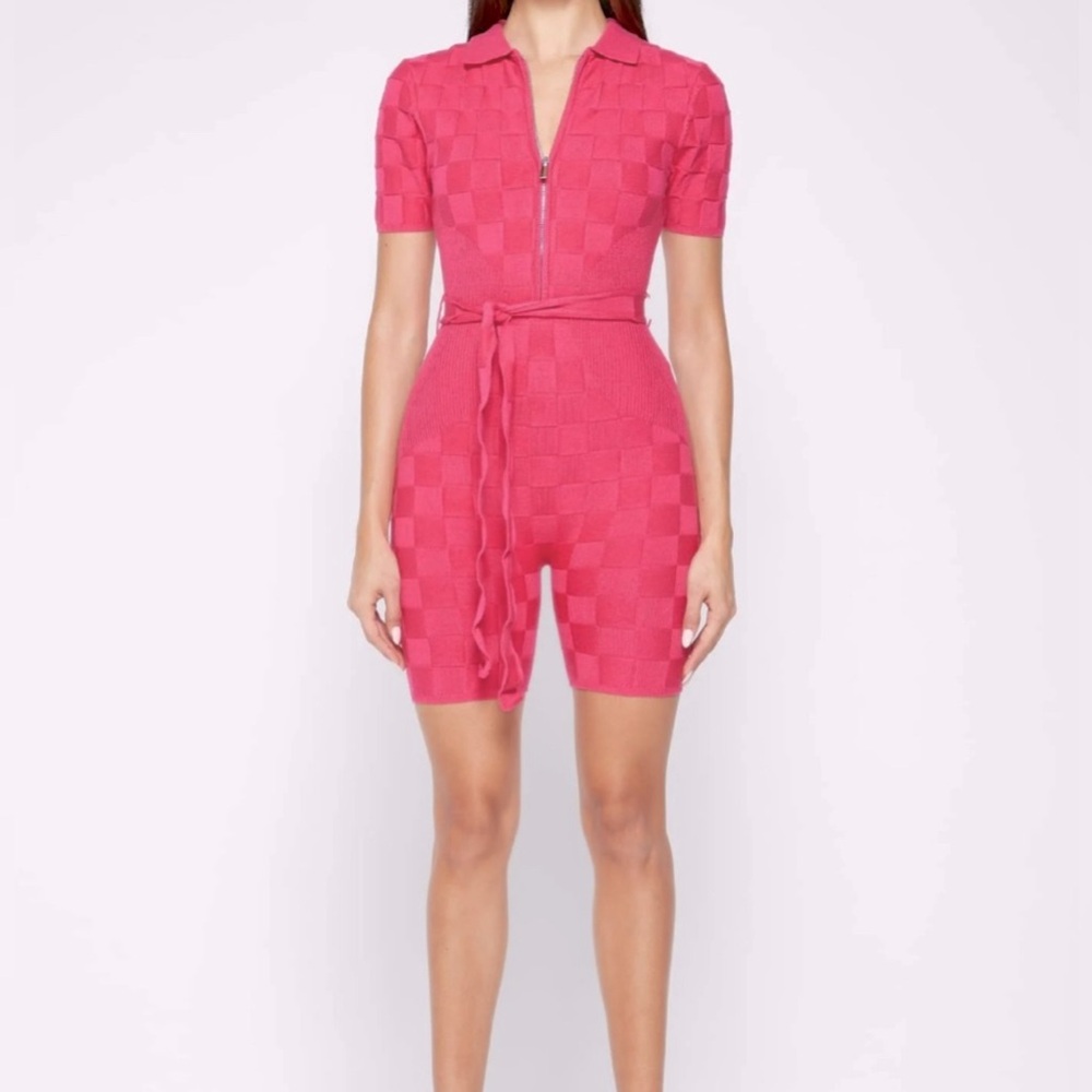 Maniere De Voir Chequerboard Knitted Playsuit - Pink - Never Worn
